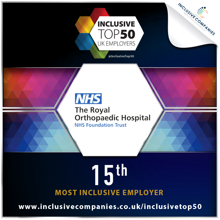 The Royal Orthopaedic Hospital ranked the most inclusive NHS employer in the UK