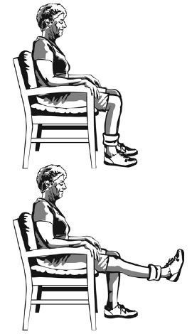 Elderly Woman sitting in a chair raising her leg up and down